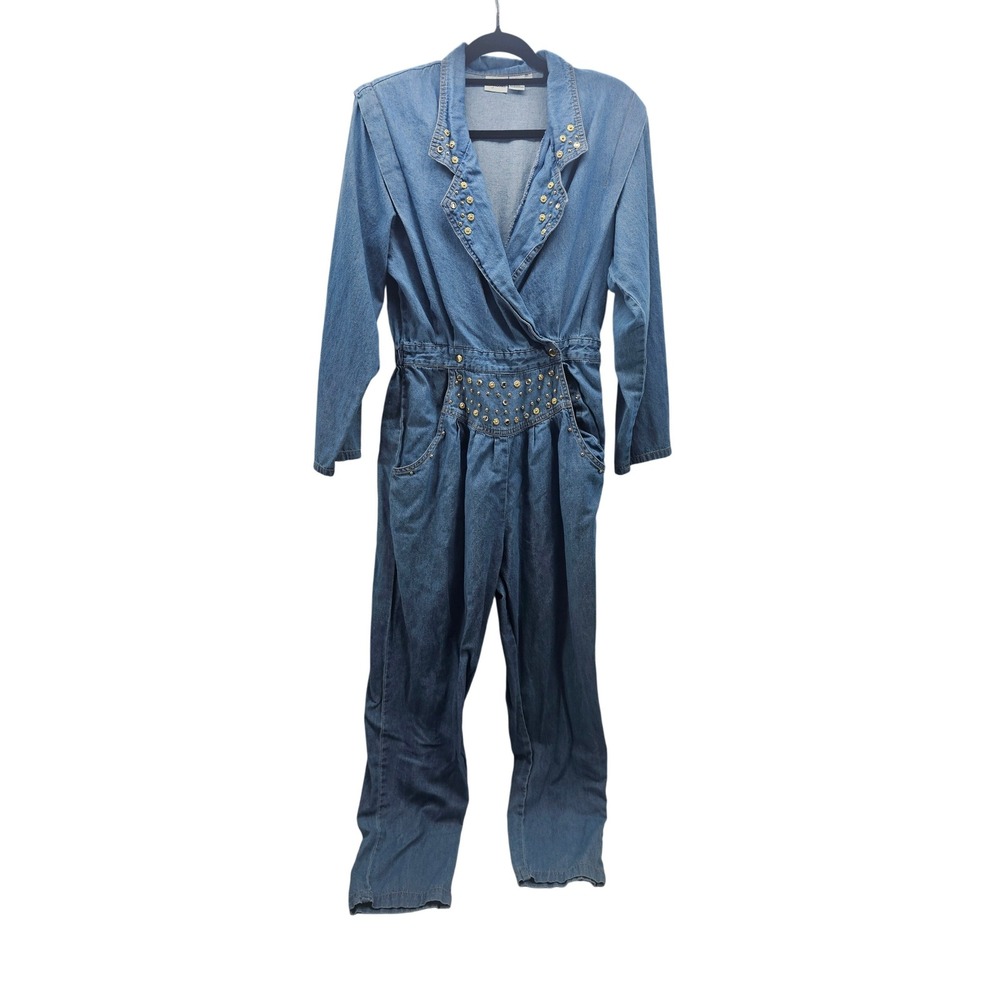 Vintage‎ Styleworks Denim Jumpsuit Women's Size 14 Studded Embellished Western